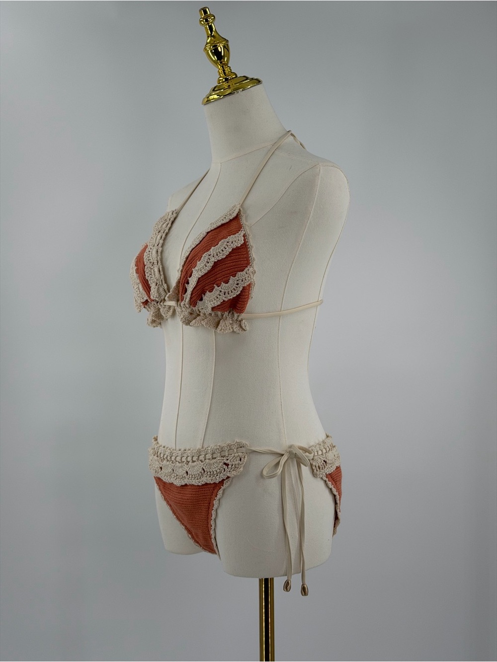 🆕 ZIMMERMANN 🧿 NWT Wylie Knit & Crochet Triangle Bikini, Coral - Sz 3 US 8/10 - Picture 5 of 16